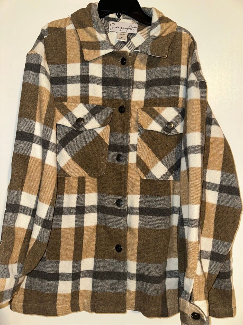 Savage art Womens Plaid Shacket Oversized Button Front Flannel Jacket XL Checker